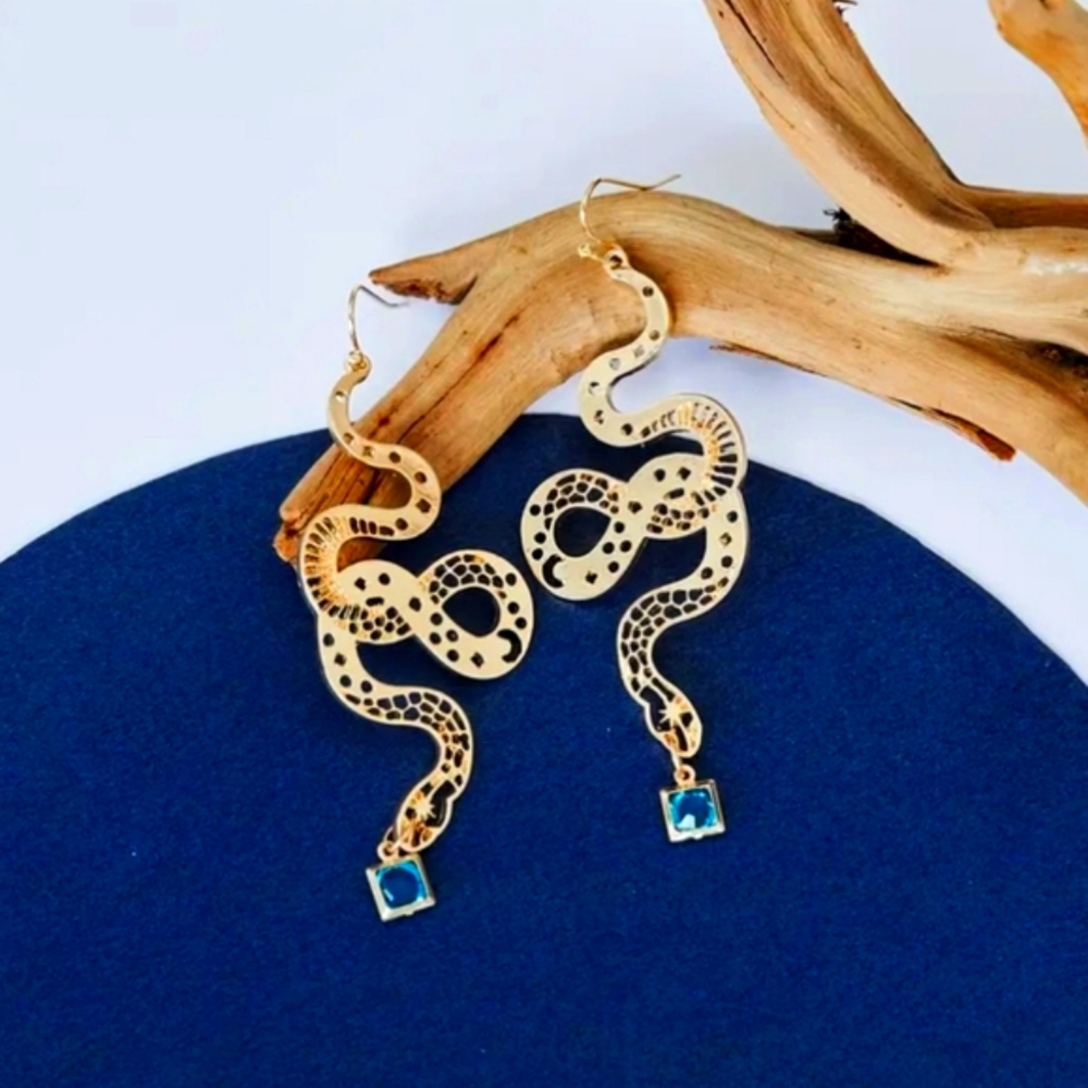 Gold Snake Drop Earrings